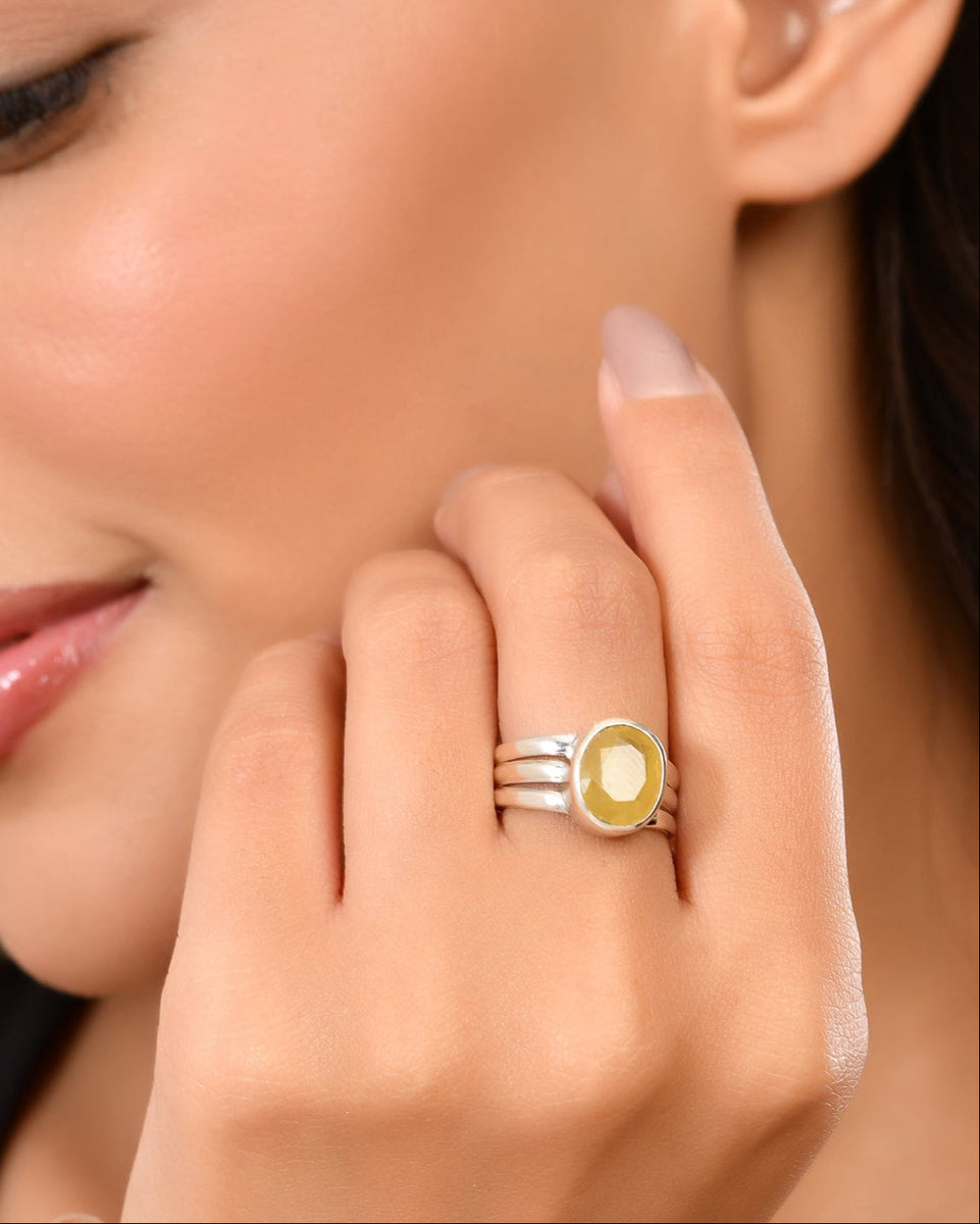 Yellow Sapphire (pukhraj) 925 Sterling Silver Ring Adjustable
