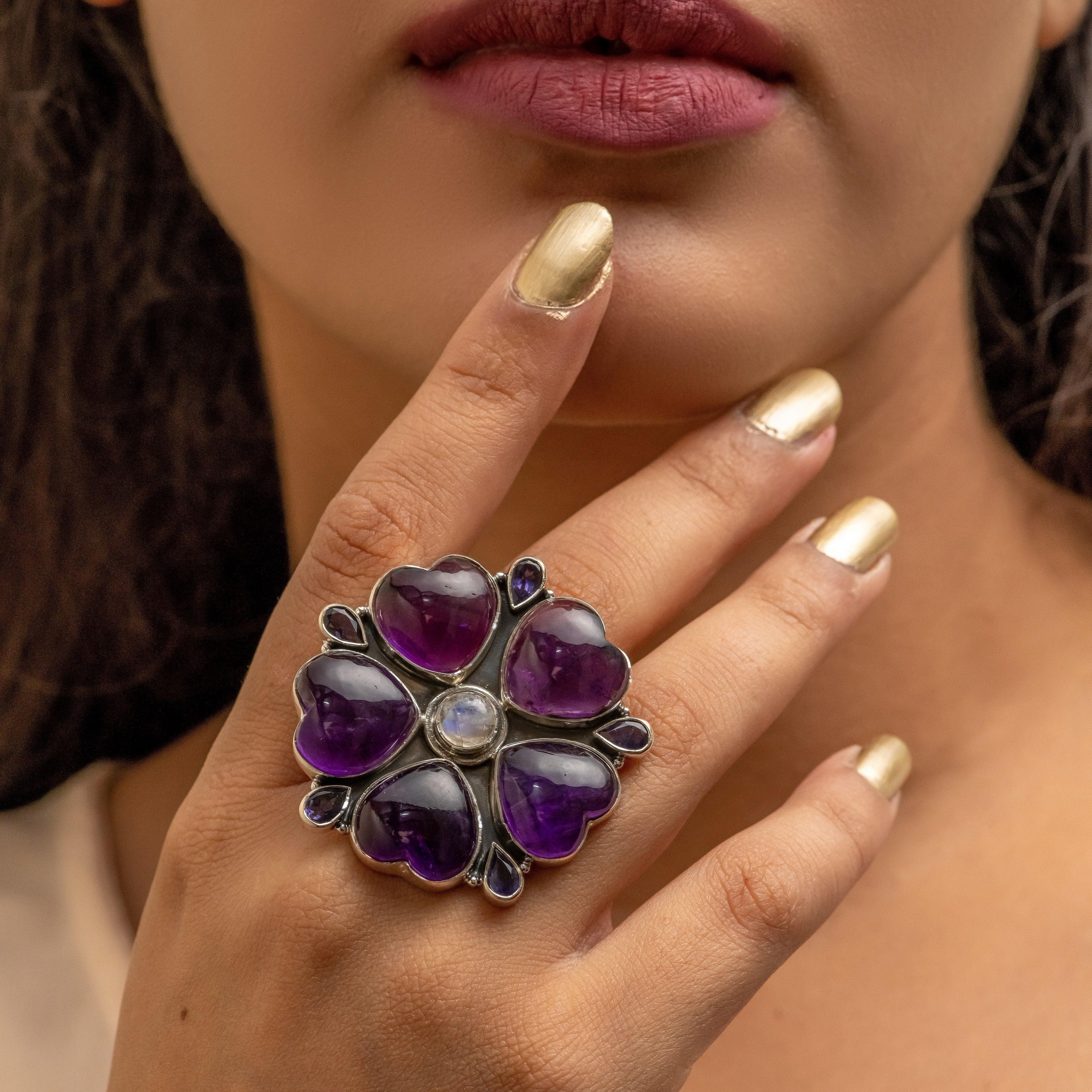 Amethyst store adjustable ring