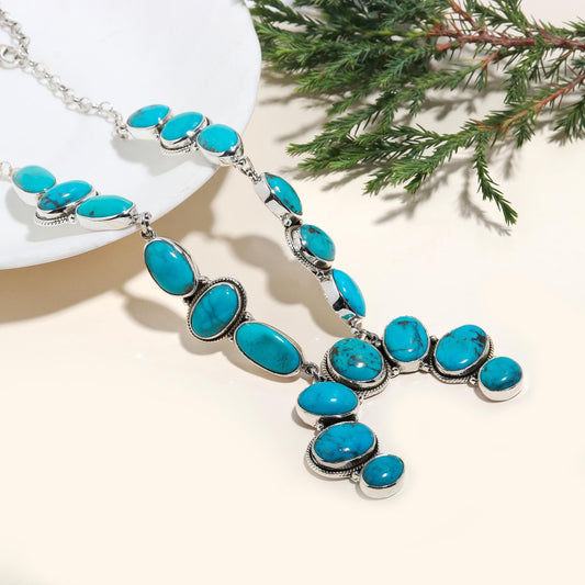 Genuine Turquoise Necklace, Handmade Gemstone Necklace, 925 Sterling Silver Chunky Necklace, December Birthstone