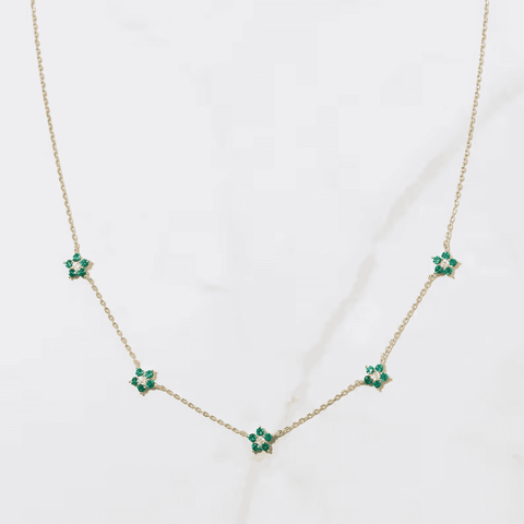 Cubic zirconia & emerald Necklace In 925 Sterling Silver