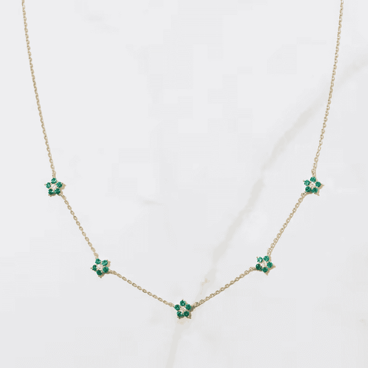 Cubic zirconia & emerald Necklace In 925 Sterling Silver