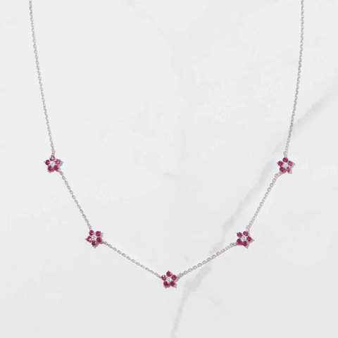 cubic zirconia & Ruby Necklace In 925 Sterling Silver