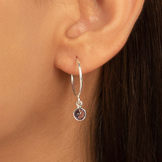 Gemstone Hoop Earring 925 Sterling Silver (variations Available)