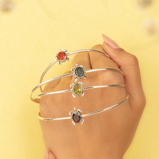 Gemstone Tortoise Bangle 925 Sterling Silver (variations Available)