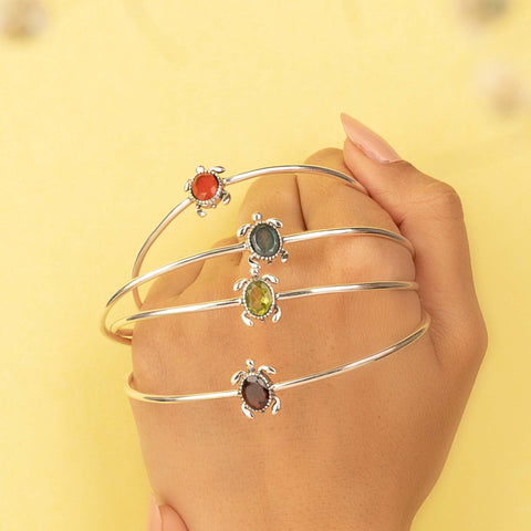 Gemstone Tortoise Bangle 925 Sterling Silver (variations Available)