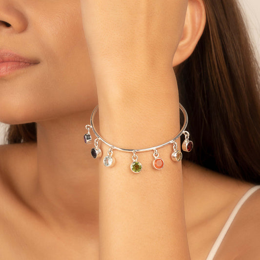 Gemstone Stud Bangle 925 Sterling Silver (variations Available)