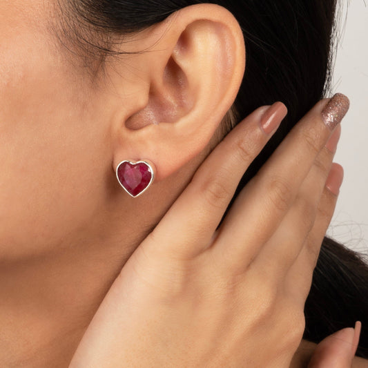 Gemstone Stud Heart Earring 925 Sterling Silver (variations Available)