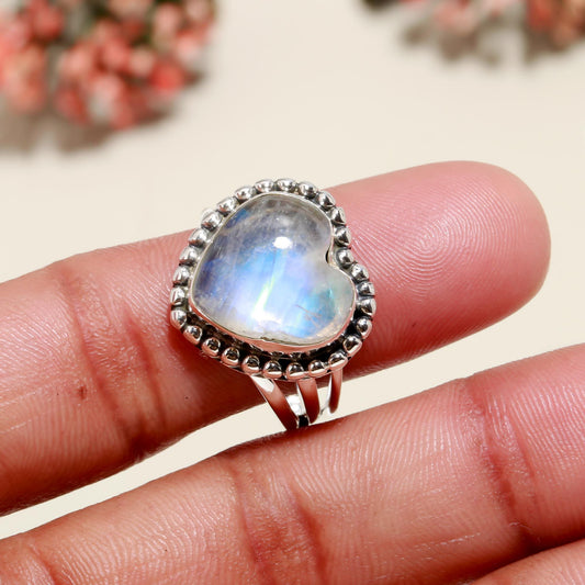 Rainbow Moonstone Ring In 925 Sterling Silver