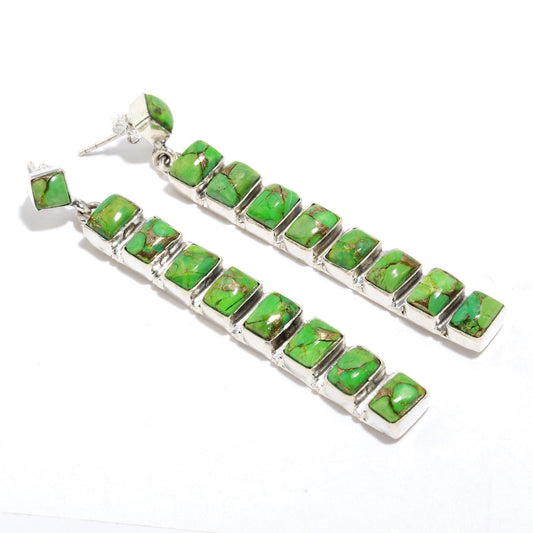 Green Copper turquoise Earring stud In 925 Sterling Silver
