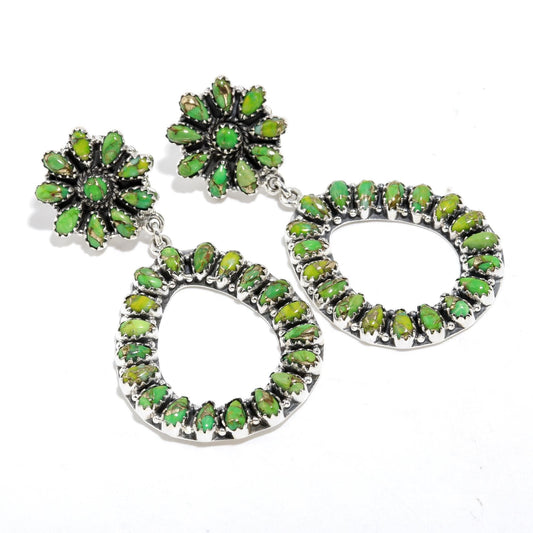 Green Copper turquoise earring stud In 925 Sterling Silver