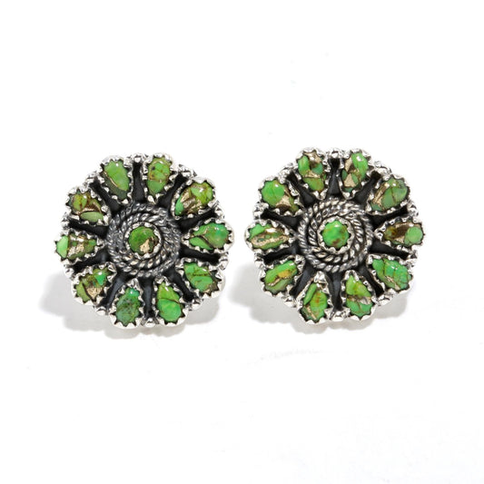 Green Copper turquoise Earring stud  In 925 Sterling Silver