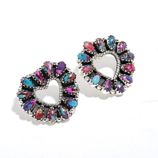 pink Oyster turquoise Earring stud In 925 Sterling Silver