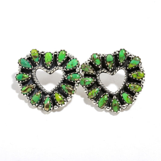 Green Copper turquoise Earring stud In 925 Sterling Silver