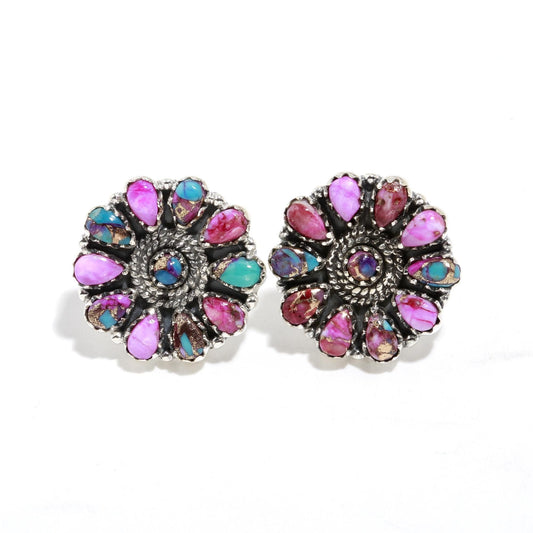 Pink Oyster turquoise Earring stud In 925 Sterling Silver