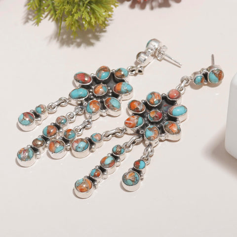Oyster turquoise Earring Stud In 925 Sterling Silver