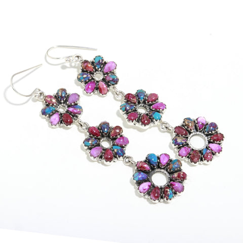 Pink Oyster turquoise Earring stud In 925 Sterling Silver