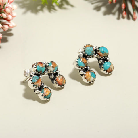 Oyster turquoise Earring stud In 925 Sterling Silver