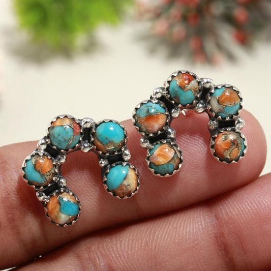 Oyster turquoise Earring stud In 925 Sterling Silver
