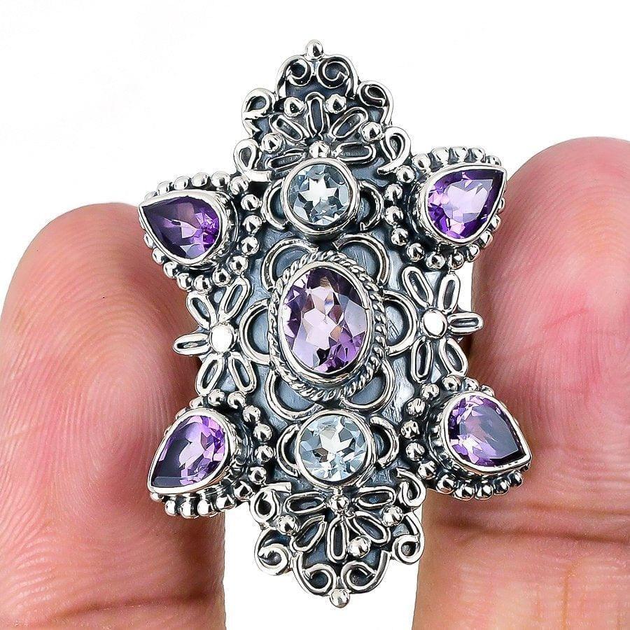 Amethyst, Apatite Gemstone 925 Solid Sterling Silver Jewelry Ring SJ-1528 - Silverhubjewels