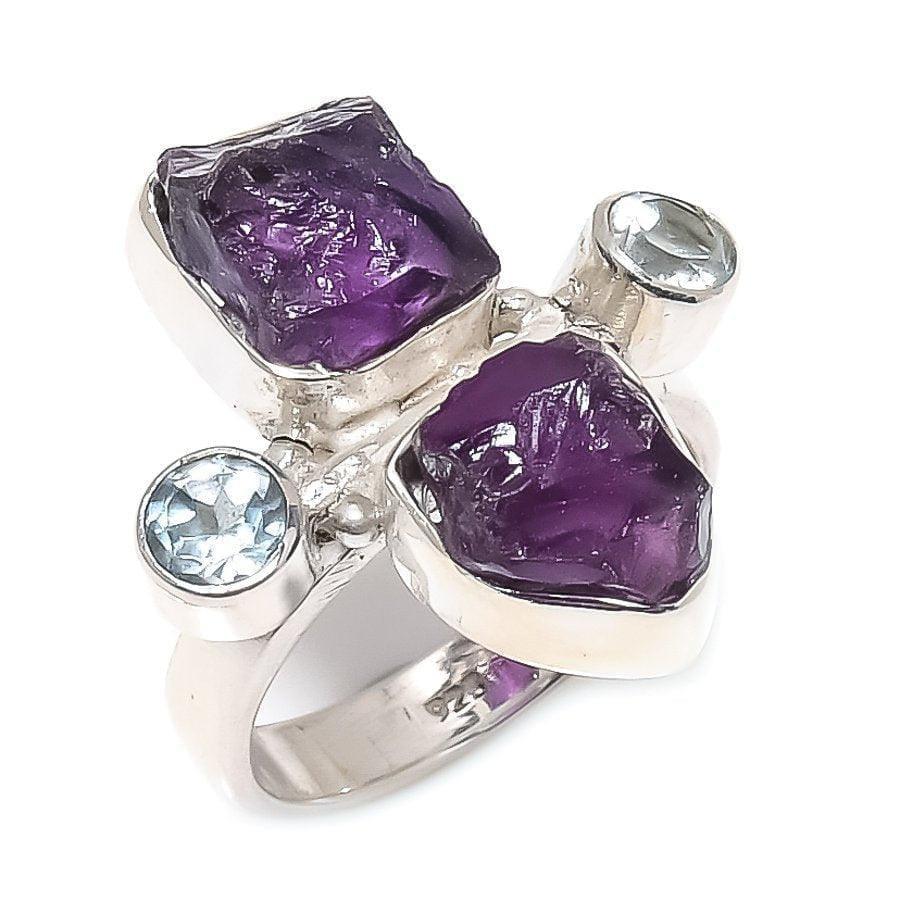 Amethyst, Blue Topaz Gemstone 925 Solid Sterling Silver Jewelry Ring SJ-1723 - Silverhubjewels