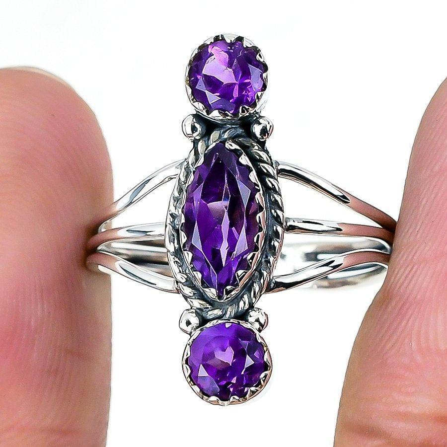 Amethyst Gemstone Handmade 925 Solid Sterling Silver Jewelry Ring