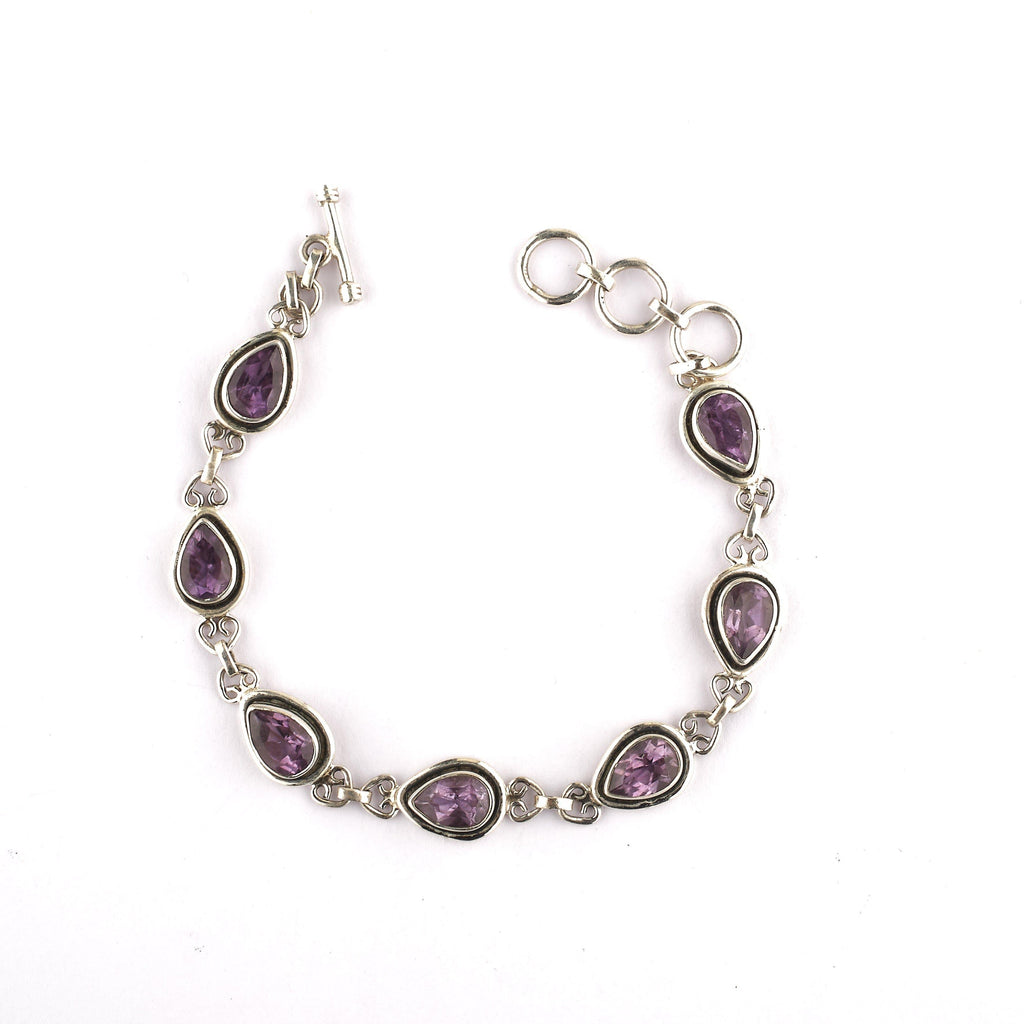 Amethyst Natural Gemstone Handmade 925 Solid Sterling Silver Jewelry Bracelet NEW-04 - Silverhubjewels