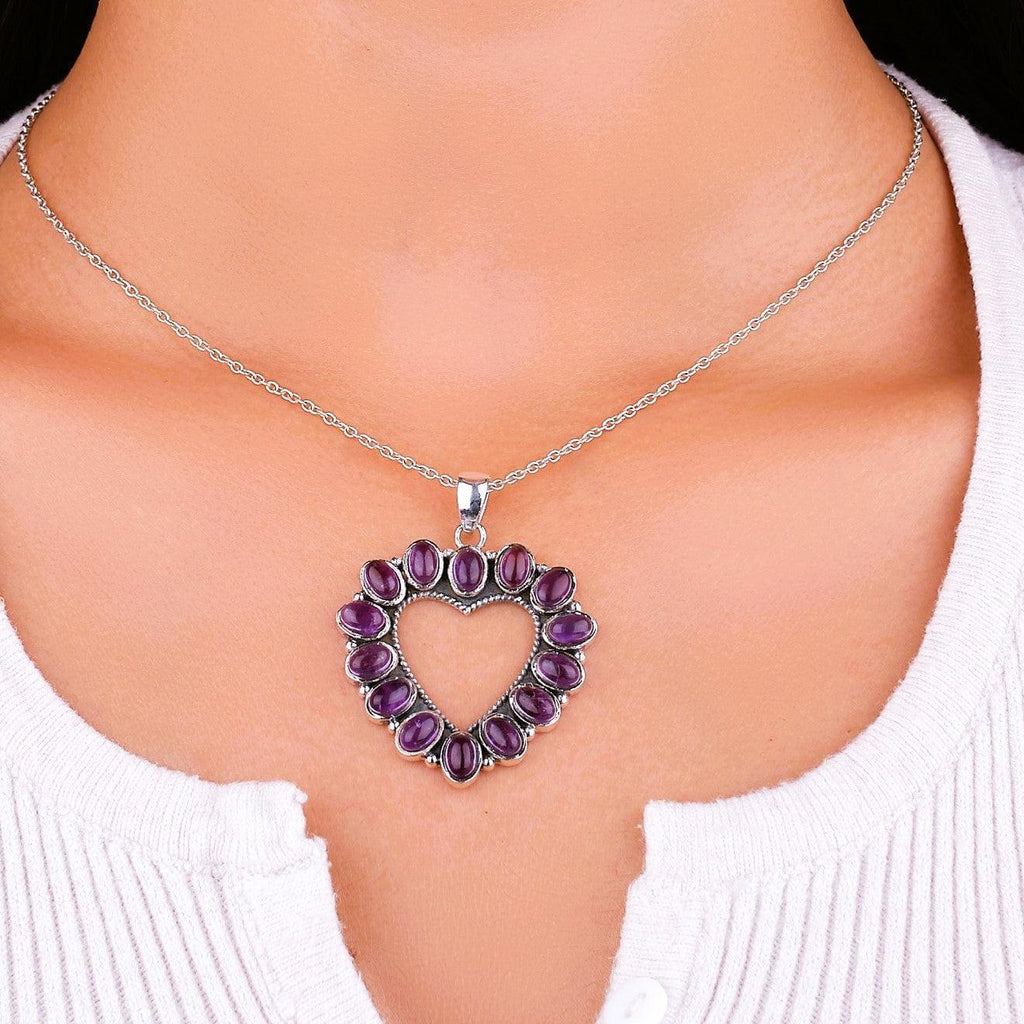 Amethyst Natural Gemstone Handmade 925 Solid Sterling Silver Jewelry Designer Necklace NEW-06 - Silverhubjewels