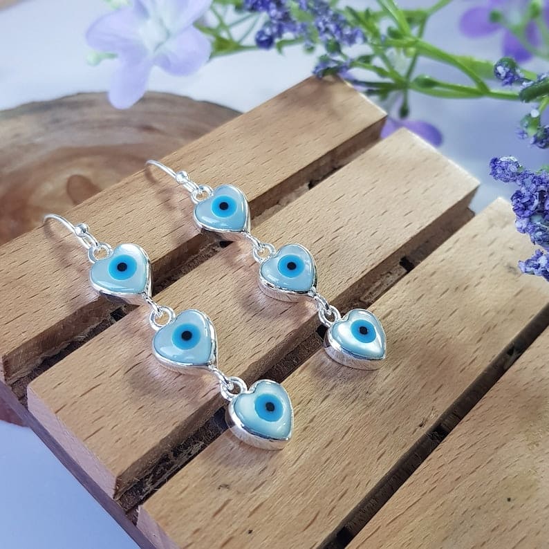 Evil Eye Nazar Earrings in 925 Silver Dainty Blue Dangle Drop Earrings for Women Protection Jewelry Gifts