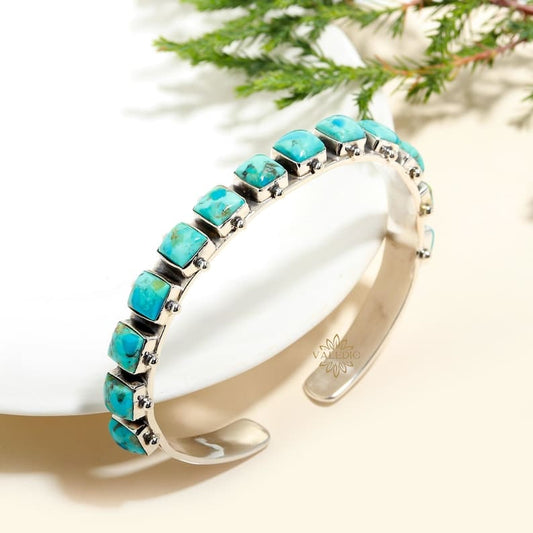Handmade Bracelet, Natural Turquoise Bangle, 925 Sterling Silver, Cuff Bangle, December Birthstone Bracelet, Gift For Girlfriend