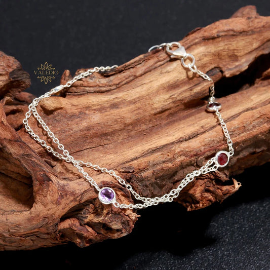 Antique Natural Garnet Bracelet, Gemstone Bracelet, Red Chain Bracelet, 925 Sterling Silver Jewelry, Birthday Gift, Bracelet For Wife