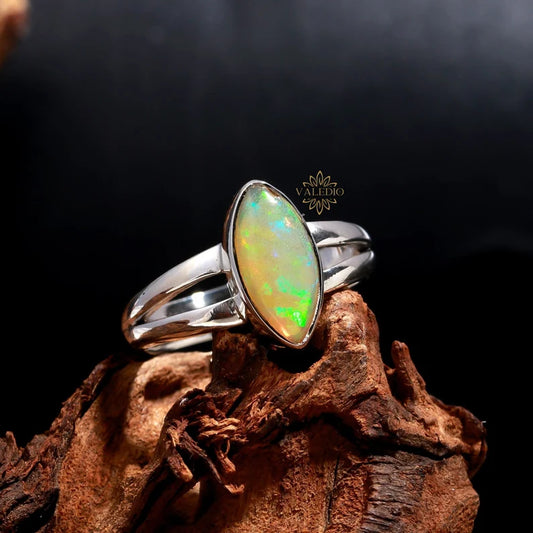 100% Natural Ethiopian Opal Ring, Gemstone Ring, Yellow Band Ring, 925 Sterling Silver Jewelry, Birthday Gift, Ring For Best Friend