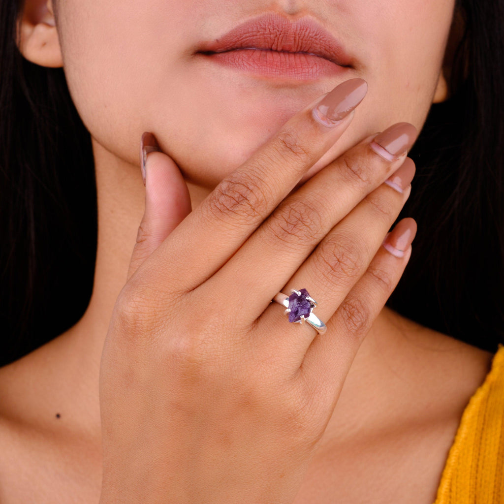 Birthstone Minimalist Rough Ring 925 Solid Sterling Silver Handmade Gemstone Rough Jewelry