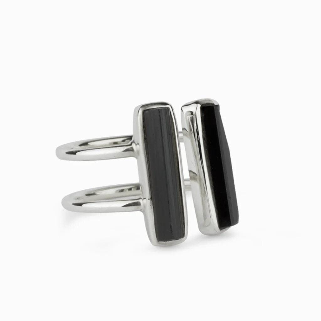 Black Tourmaline Ring Natural Gemstone 925 Solid Sterling Silver Handmade Designer Jewelry ( All sizes available) - Silverhubjewels