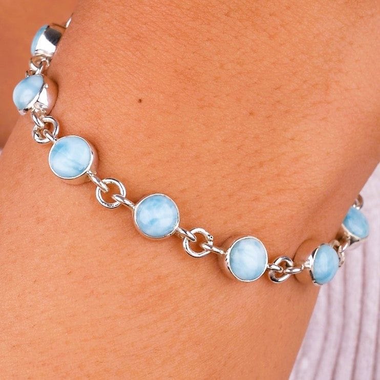 Caribbean Larimar Natural Gemstone Handmade 925 Solid Sterling Silver Jewelry Bracelet NEW-51 - Silverhubjewels