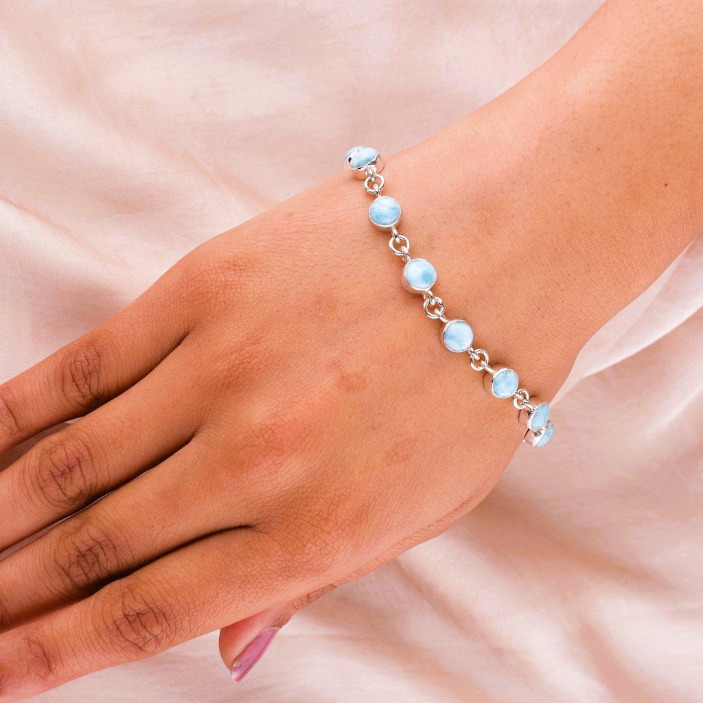 Caribbean Larimar Natural Gemstone Handmade 925 Solid Sterling Silver Jewelry Bracelet NEW-51 - Silverhubjewels