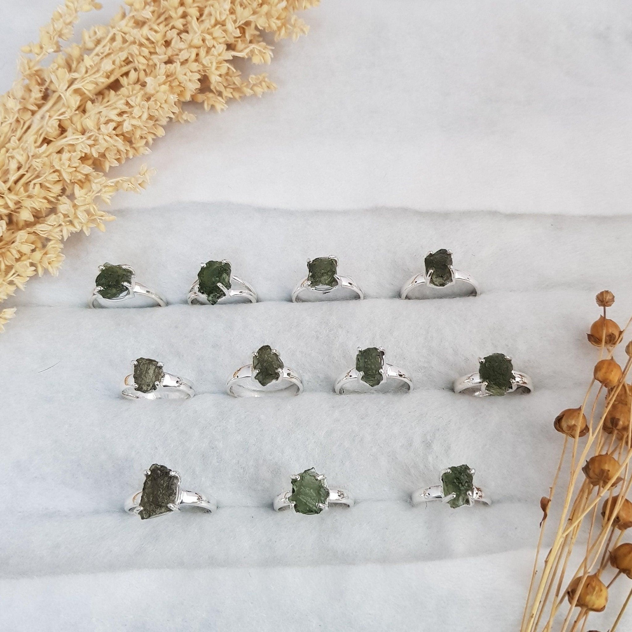 Certified Moldavite Rough Ring 100% Natural Gemstone From Czech