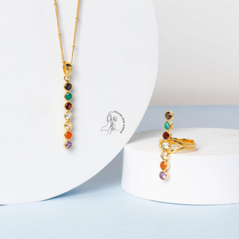 Chakra Sterling silver Pendant | Rainbow Necklace | Chakra Spiritual Crystal Handmade Jewelry | Chakra Pendant | Healing Crystals And Stones - Silverhubjewels