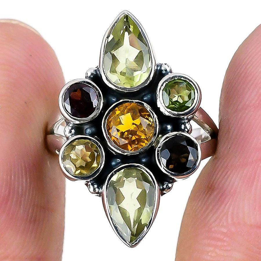 Citrine, Garnet Gemstone Handmade 925 Solid Sterling Silver Jewelry Ring SJ-1522 - Silverhubjewels