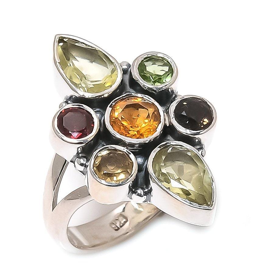 Citrine, Garnet Gemstone Handmade 925 Solid Sterling Silver Jewelry Ring SJ-1522 - Silverhubjewels