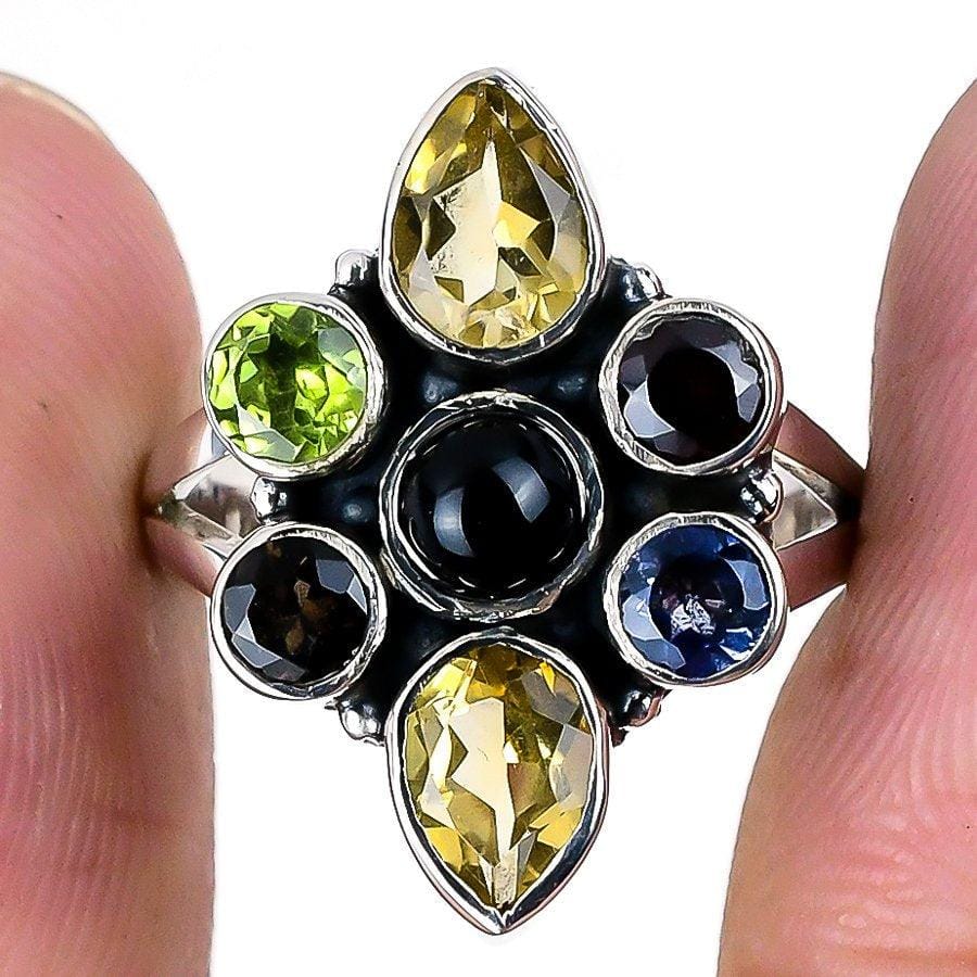 Citrine, Onyx Gemstone Handmade 925 Solid Sterling Silver Jewelry Ring SJ-1524 - Silverhubjewels