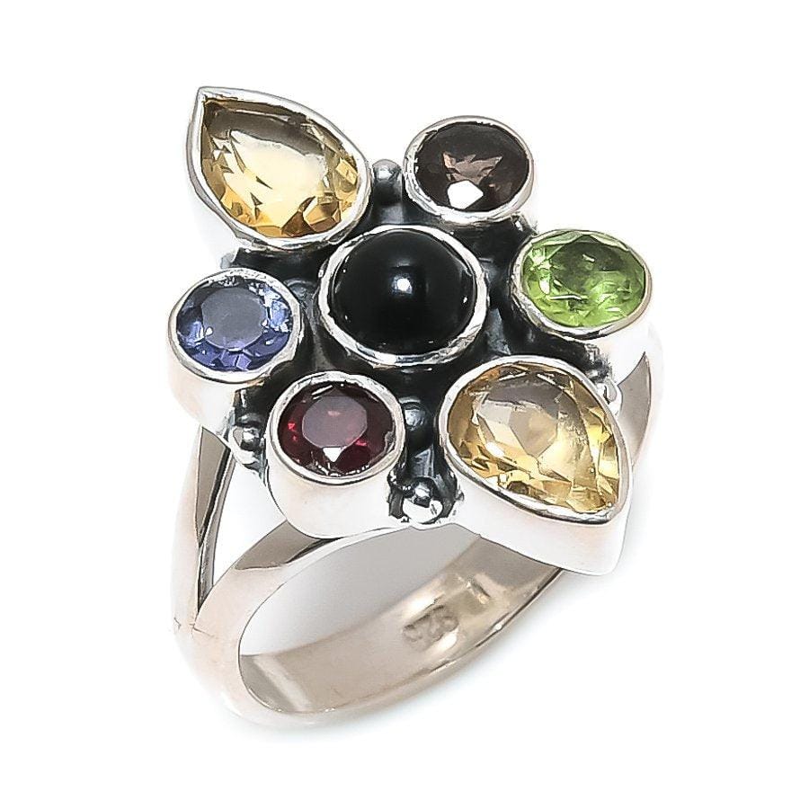 Citrine, Onyx Gemstone Handmade 925 Solid Sterling Silver Jewelry Ring SJ-1524 - Silverhubjewels