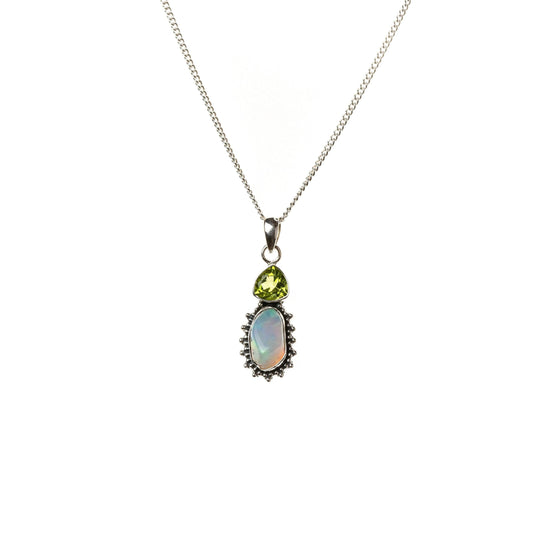 Ethiopian Opal & Peridot Pendant Natural Gemstone 925 Solid Sterling Silver Black Rhodium Handmade Designer Jewelry - Silverhubjewels