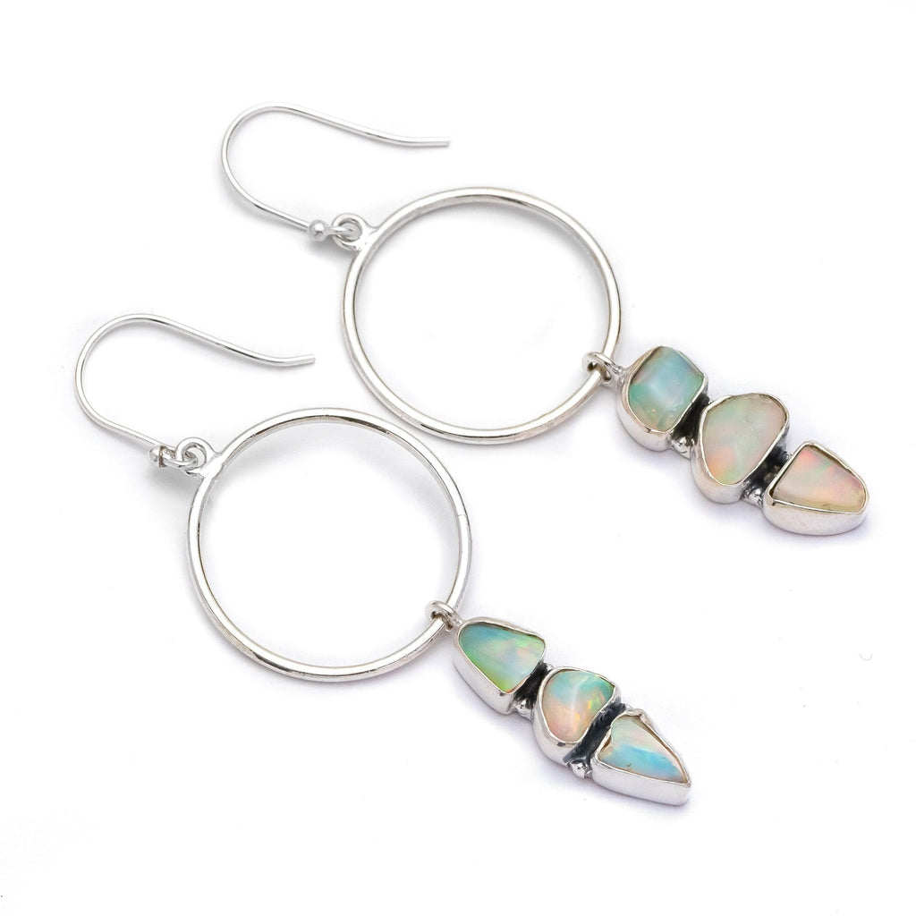 Ethiopian Opal Earring Natural Gemstone 925 Solid Sterling Silver Handmade Designer Jewelry - Silverhubjewels