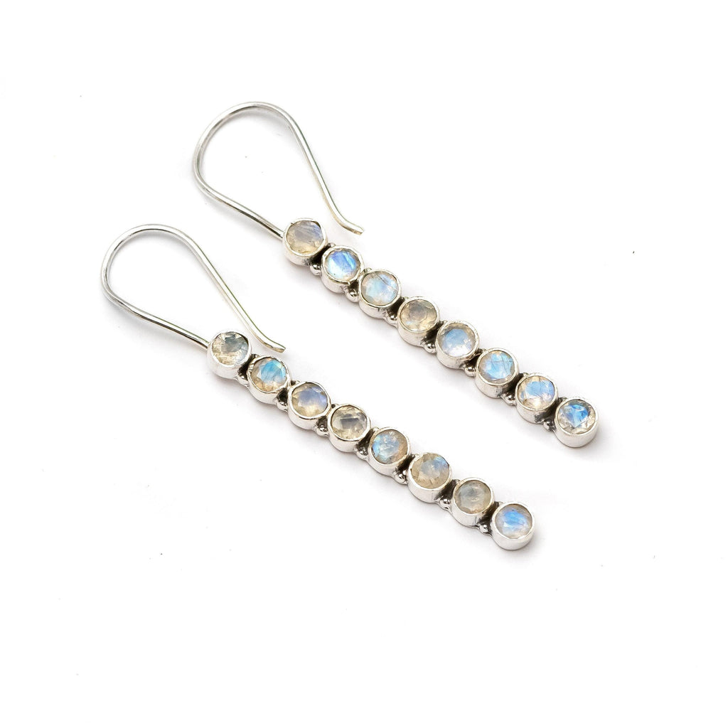 Faceted Rainbow Moonstone Dangle Earrings Natural Gemstone  925 Sterling Silver Earrings, Bar Earrings, Gift For Women - Silverhubjewels