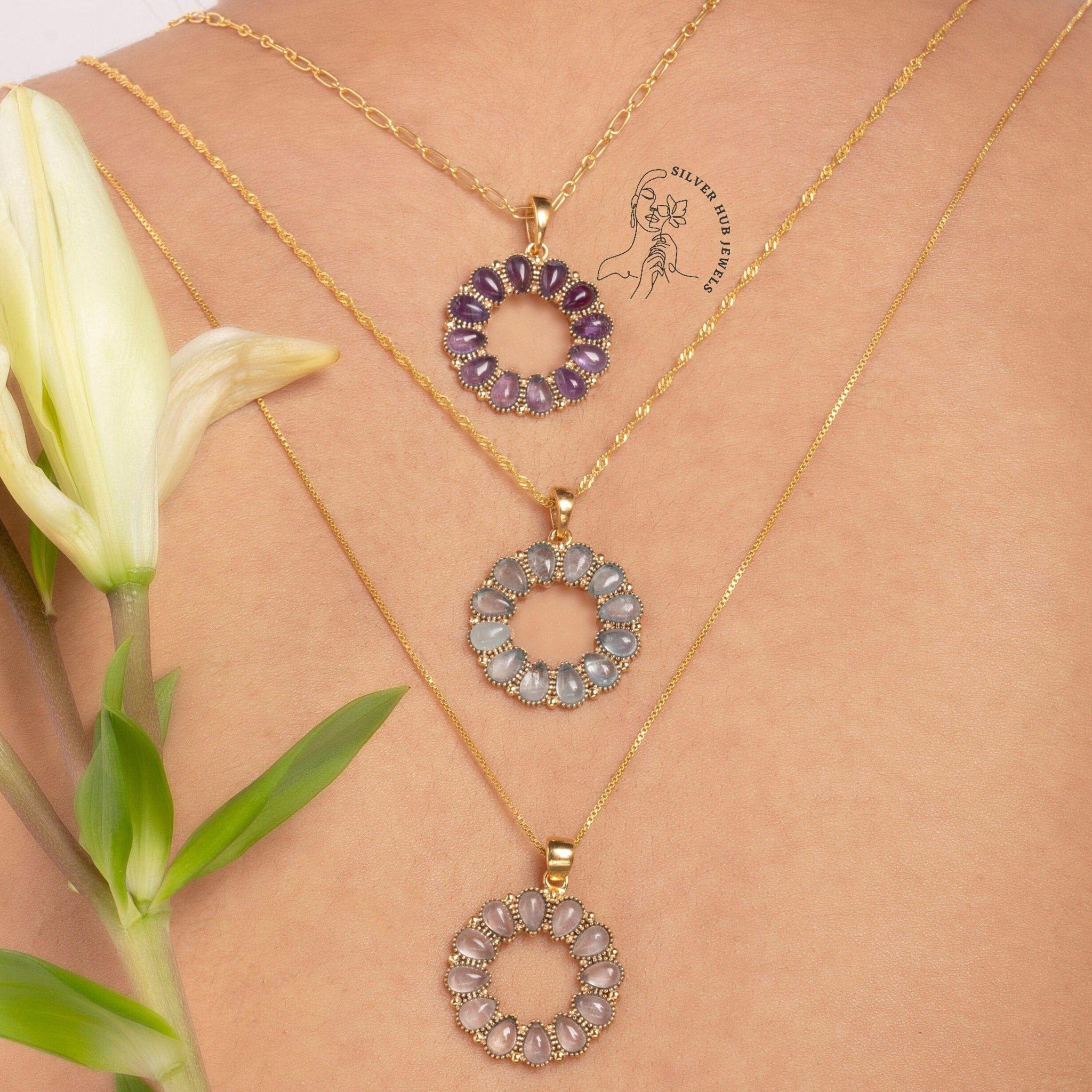 Sterling Silver Gemstone Necklace Elegant Unique Silver