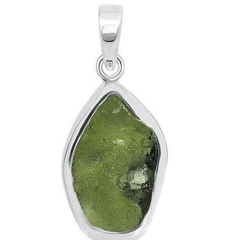 Genuine Moldavite Rough Pendant 100% Natural With Certified Gemstone From Czech Republic 925 Sterling Silver Handmade Designer Jewelry - Silverhubjewels