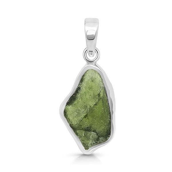 Genuine Moldavite Rough Pendant 100% Natural With Certified Gemstone From Czech Republic 925 Sterling Silver Handmade Designer Jewelry - Silverhubjewels