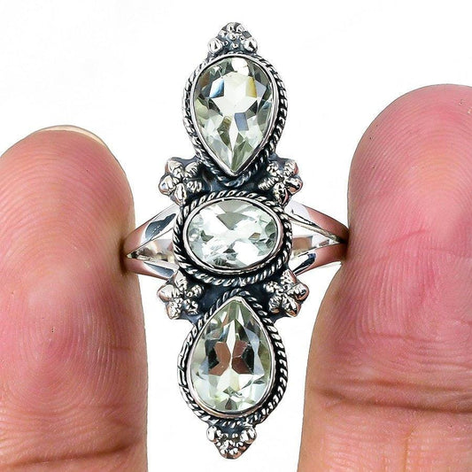 Green Amethyst Gemstone Handmade 925 Solid Sterling Silver Jewelry Ring  SJ-1479 - Silverhubjewels