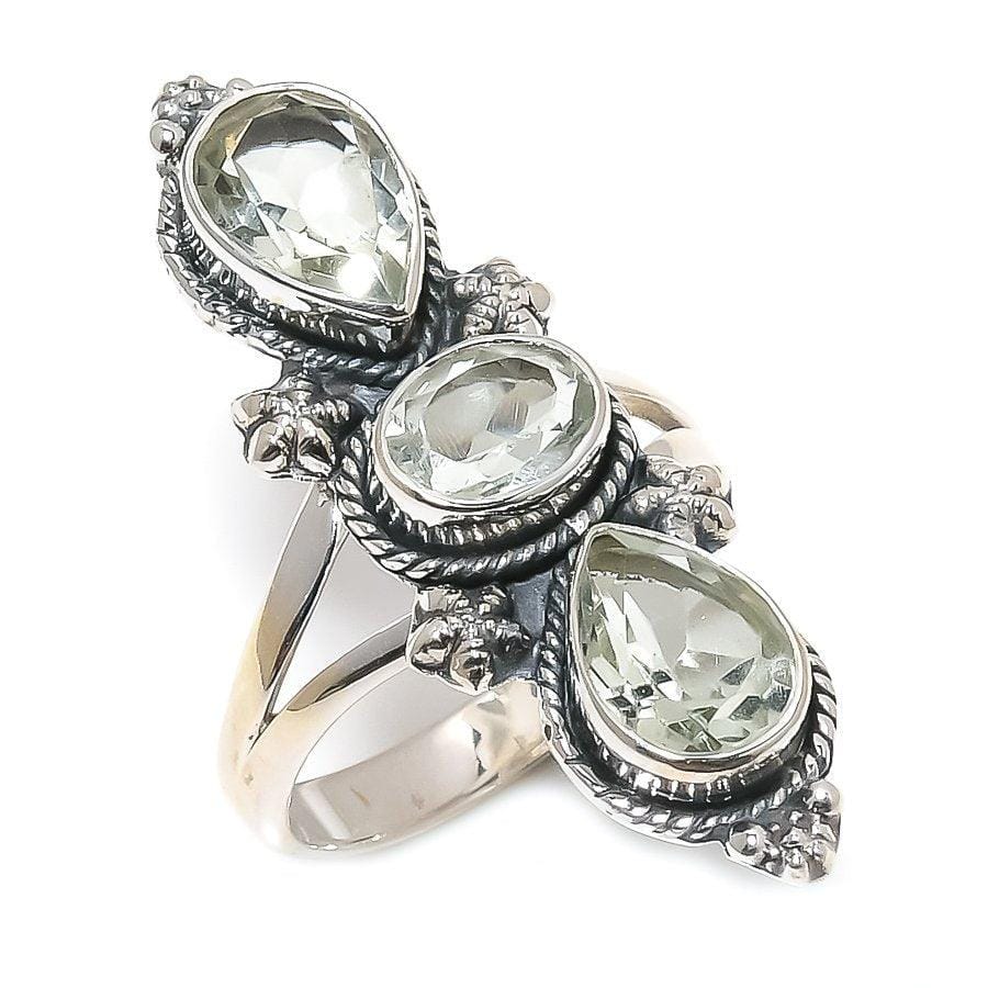 Green Amethyst Gemstone Handmade 925 Solid Sterling Silver Jewelry Ring  SJ-1479 - Silverhubjewels