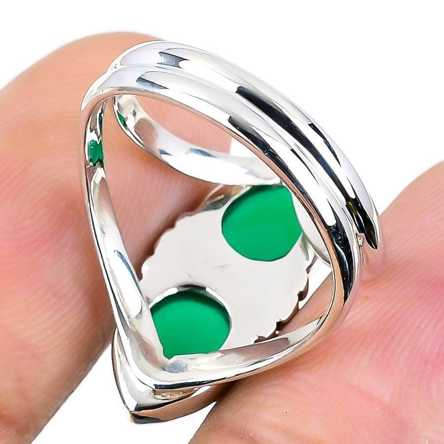 Green Onyx Gemstone Handmade 925 Solid Sterling Silver Jewelry Ring  SJ-1336 - Silverhubjewels